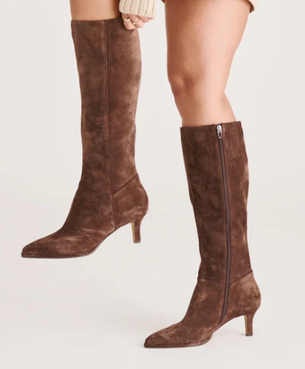 Dolce Vita Brown Suede Knee High Boots Pointed Toe Kitten Heel Sz 8